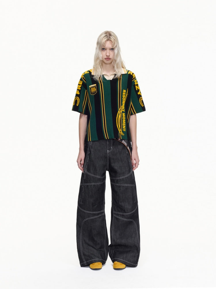 Vintage Jersey Style Athleisure Texture Knitted Short Sleeve Polo Shirt【s0000016460】