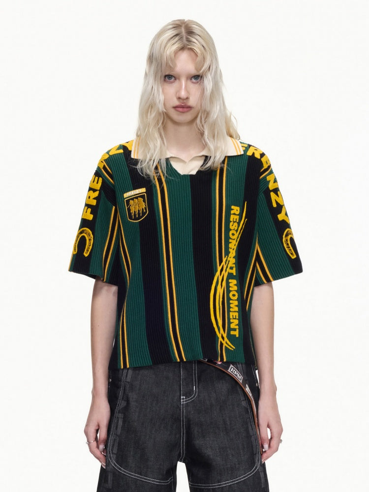 Vintage Jersey Style Athleisure Texture Knitted Short Sleeve Polo Shirt【s0000016460】