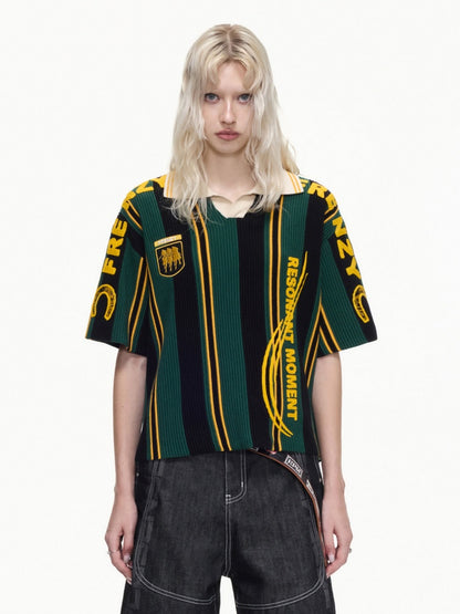 Vintage Jersey Style Athleisure Texture Knitted Short Sleeve Polo Shirt【s0000016460】