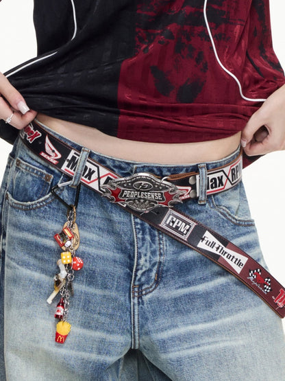 Vintage Motorcycle Style Alloy Buckle Cowhide Belt【s0000016461】