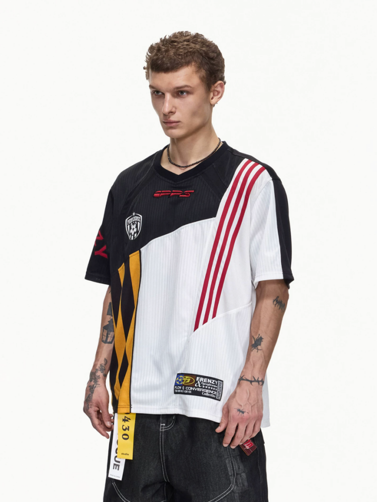 American Functional Style Color-Block Jersey Mesh Patch Embroidered Short-Sleeved T-Shirt【s0000016465】