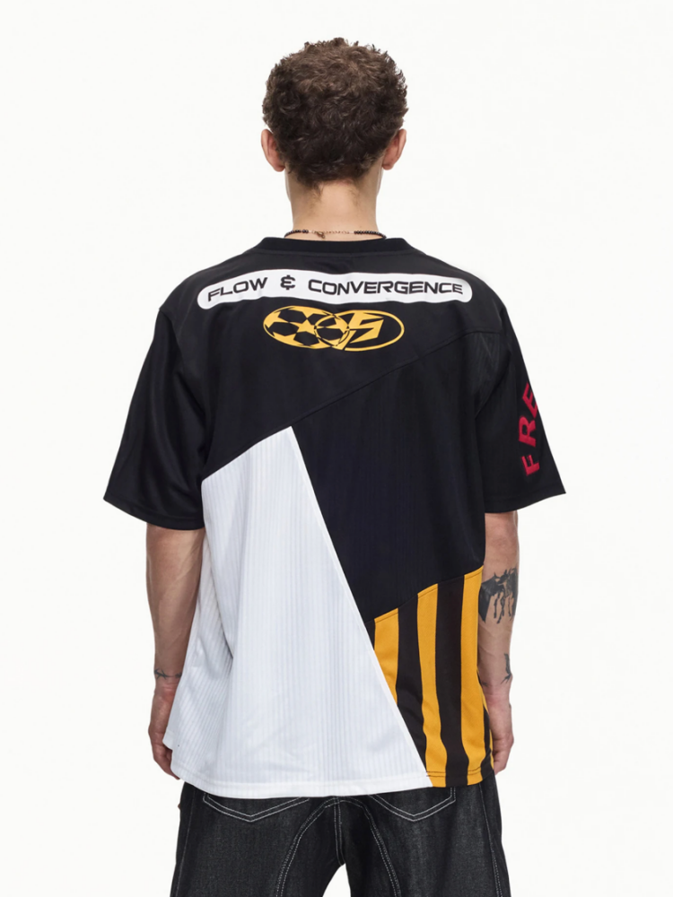 American Functional Style Color-Block Jersey Mesh Patch Embroidered Short-Sleeved T-Shirt【s0000016465】