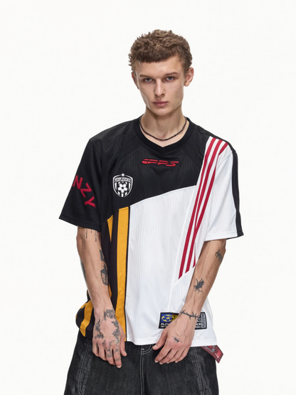 American Functional Style Color-Block Jersey Mesh Patch Embroidered Short-Sleeved T-Shirt【s0000016465】