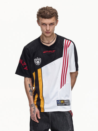 American Functional Style Color-Block Jersey Mesh Patch Embroidered Short-Sleeved T-Shirt【s0000016465】