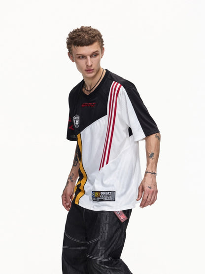 American Functional Style Color-Block Jersey Mesh Patch Embroidered Short-Sleeved T-Shirt【s0000016465】