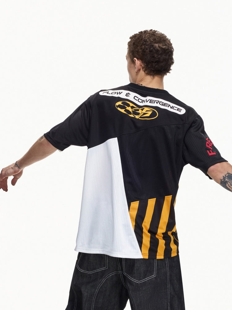 American Functional Style Color-Block Jersey Mesh Patch Embroidered Short-Sleeved T-Shirt【s0000016465】