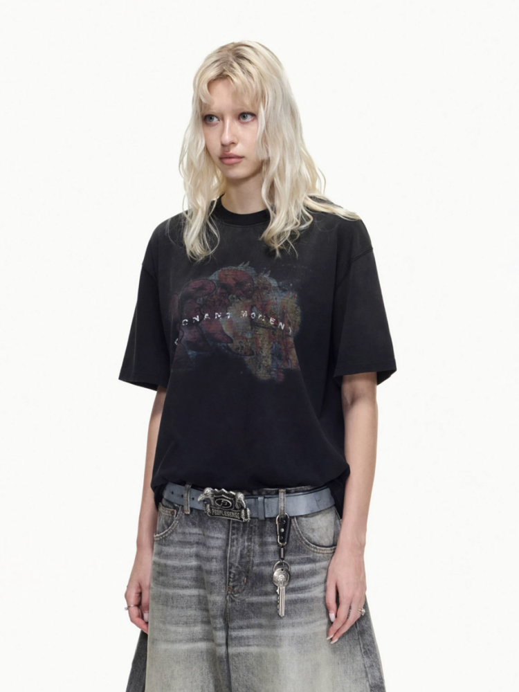 Vintage Style Distressed Finish Color Print Short Sleeve T-shirt【s0000016467】