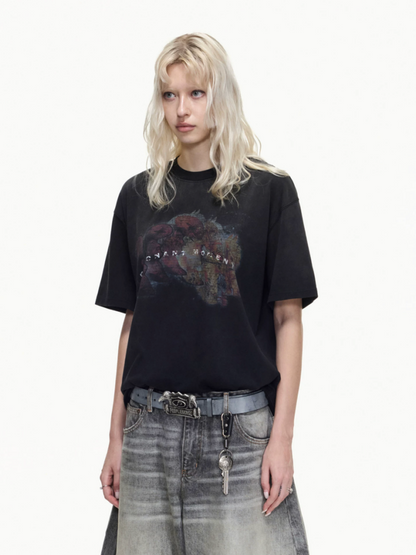Vintage Style Distressed Finish Color Print Short Sleeve T-shirt【s0000016467】