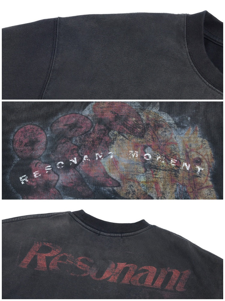 Vintage Style Distressed Finish Color Print Short Sleeve T-shirt【s0000016467】