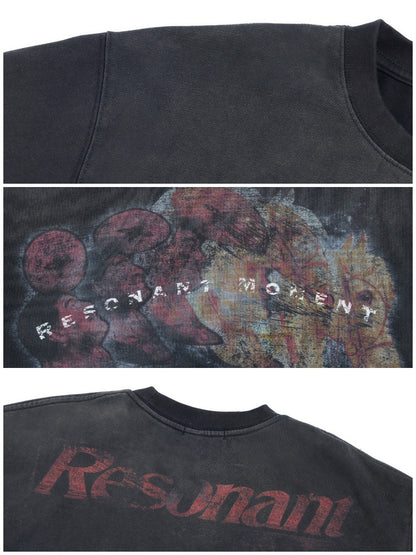 Vintage Style Distressed Finish Color Print Short Sleeve T-shirt【s0000016467】
