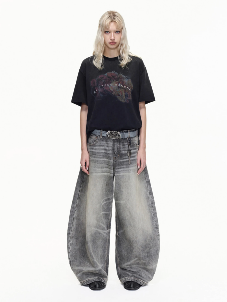 Vintage Style Distressed Finish Color Print Short Sleeve T-shirt【s0000016467】
