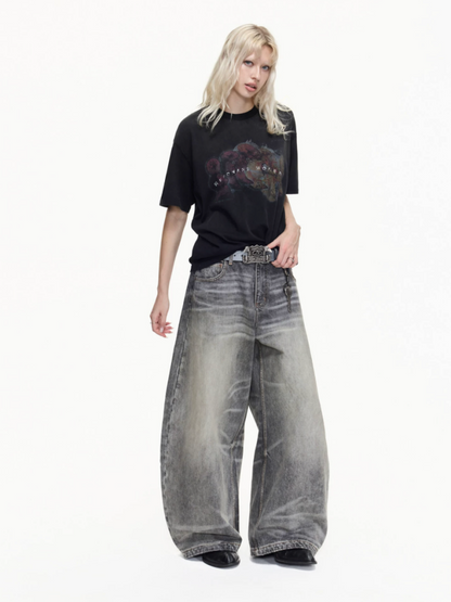 Vintage Style Distressed Finish Color Print Short Sleeve T-shirt【s0000016467】