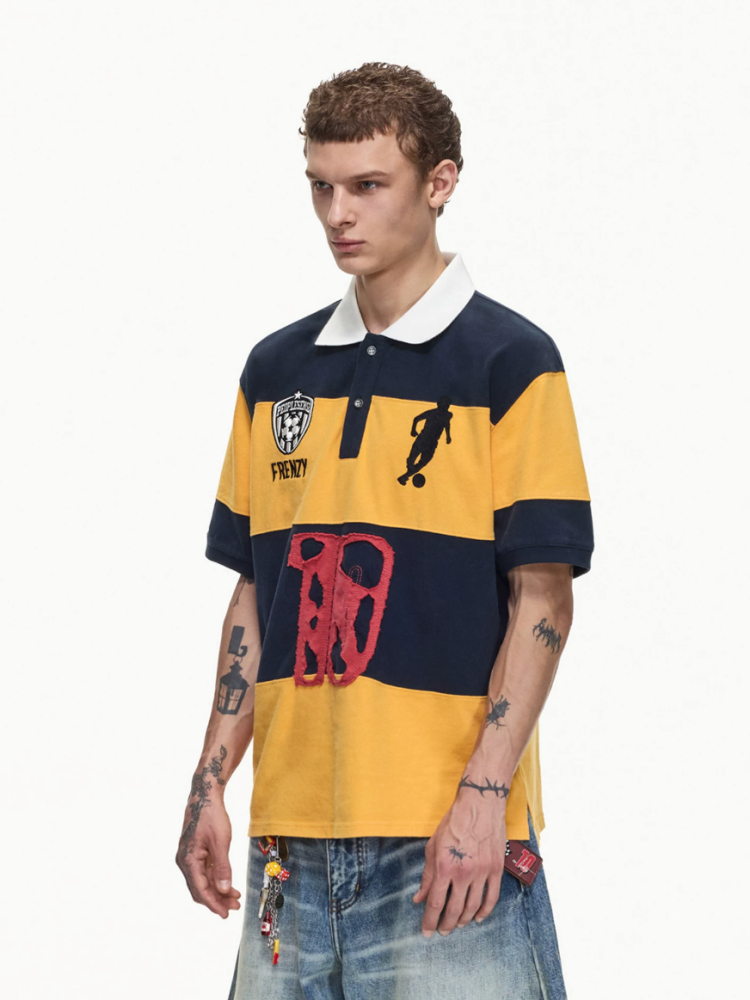 Soccer Style Striped Embroidered Aged No. 10 Jersey Short Sleeve Polo Shirt【s0000016468】