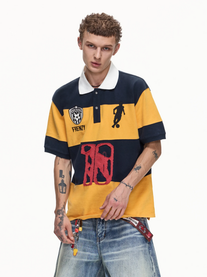 Soccer Style Striped Embroidered Aged No. 10 Jersey Short Sleeve Polo Shirt【s0000016468】