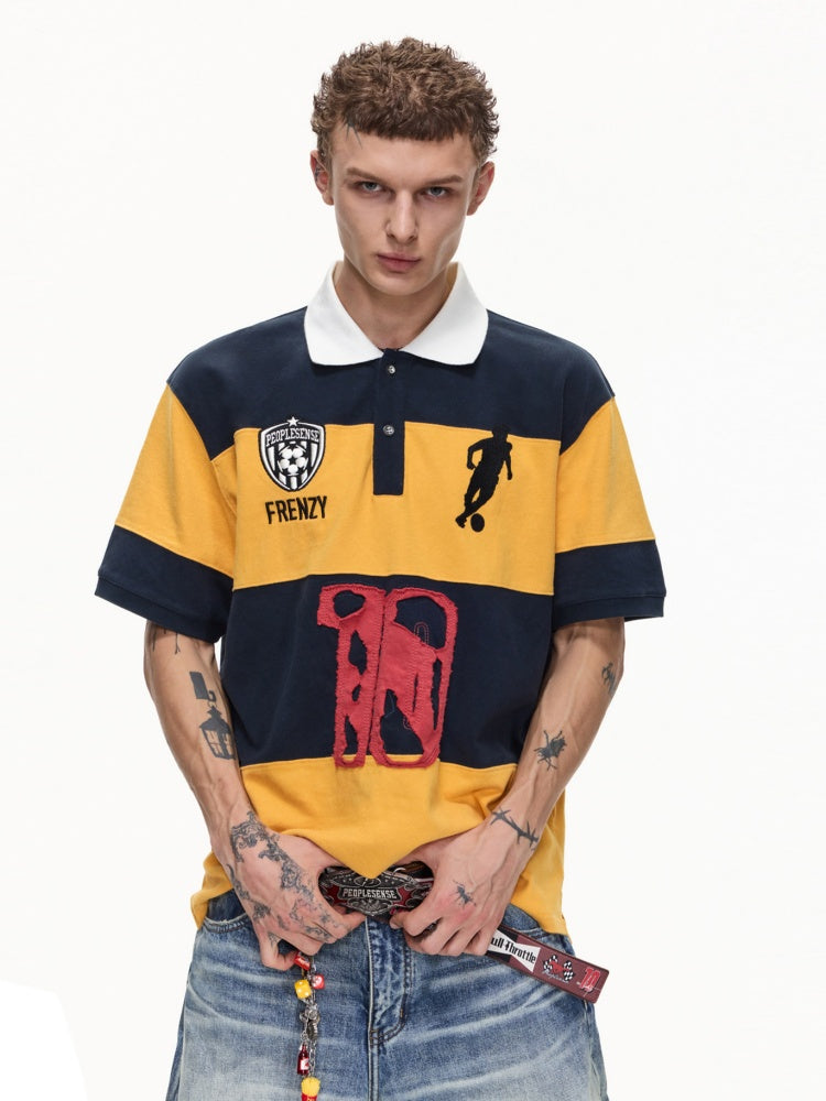 Soccer Style Striped Embroidered Aged No. 10 Jersey Short Sleeve Polo Shirt【s0000016468】