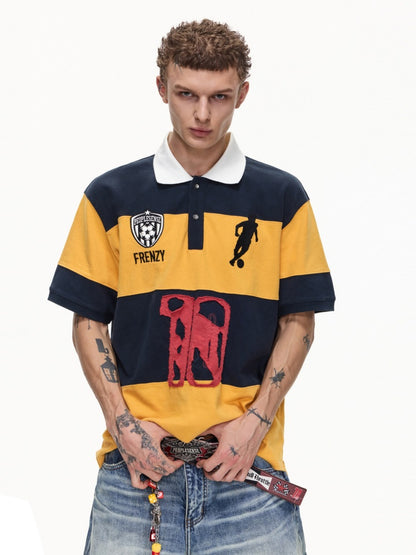 Soccer Style Striped Embroidered Aged No. 10 Jersey Short Sleeve Polo Shirt【s0000016468】