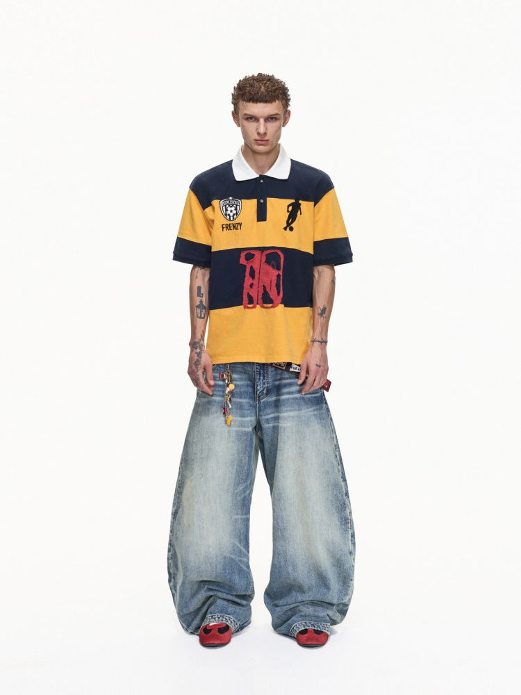 Soccer Style Striped Embroidered Aged No. 10 Jersey Short Sleeve Polo Shirt【s0000016468】