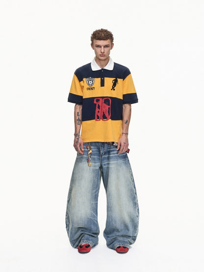Soccer Style Striped Embroidered Aged No. 10 Jersey Short Sleeve Polo Shirt【s0000016468】
