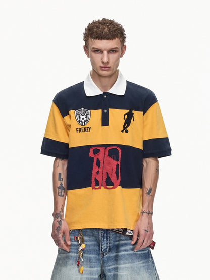 Soccer Style Striped Embroidered Aged No. 10 Jersey Short Sleeve Polo Shirt【s0000016468】