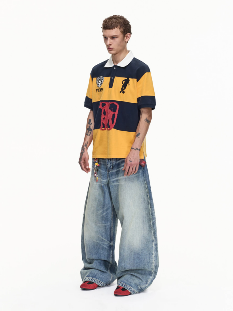 Soccer Style Striped Embroidered Aged No. 10 Jersey Short Sleeve Polo Shirt【s0000016468】