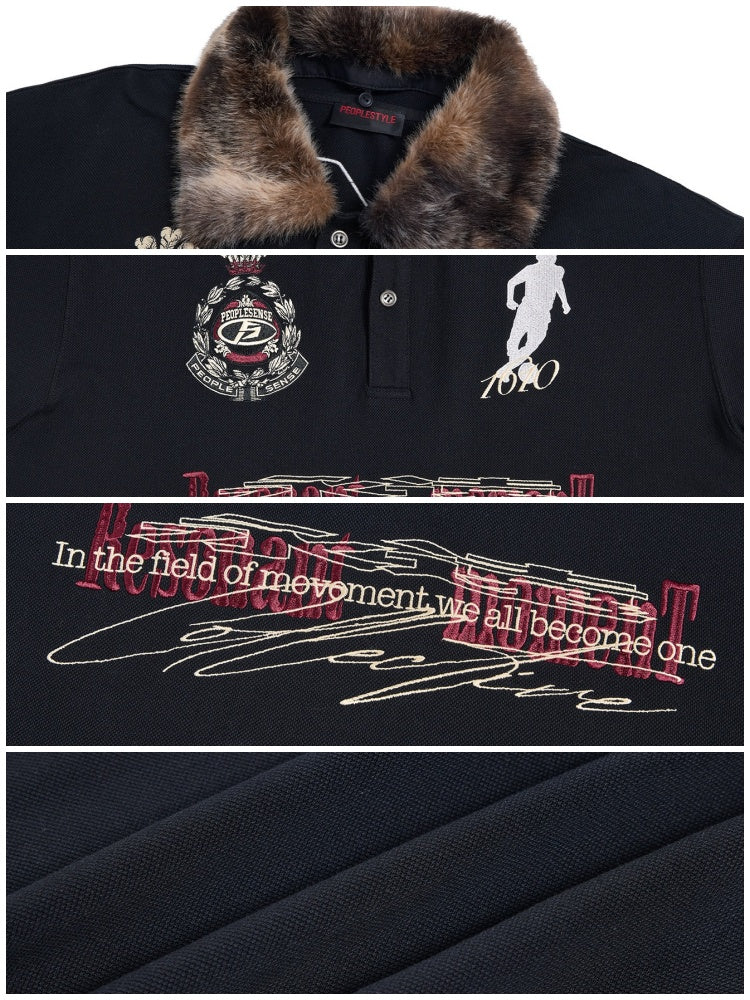 Detachable Fur Collar Soccer No. 10 Badge Embroidered Short Sleeve Polo Shirt【s0000016469】