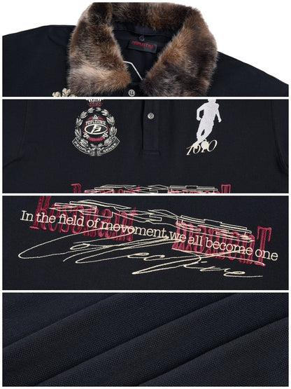 Detachable Fur Collar Soccer No. 10 Badge Embroidered Short Sleeve Polo Shirt【s0000016469】