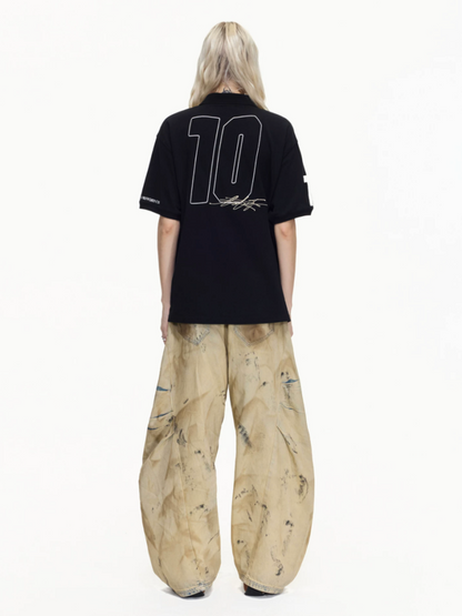 Detachable Fur Collar Soccer No. 10 Badge Embroidered Short Sleeve Polo Shirt【s0000016469】