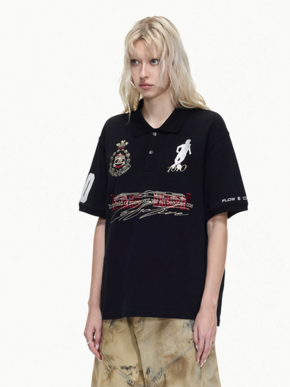 Detachable Fur Collar Soccer No. 10 Badge Embroidered Short Sleeve Polo Shirt【s0000016469】