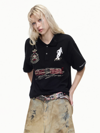 Detachable Fur Collar Soccer No. 10 Badge Embroidered Short Sleeve Polo Shirt【s0000016469】