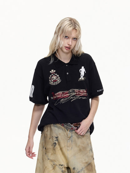 Detachable Fur Collar Soccer No. 10 Badge Embroidered Short Sleeve Polo Shirt【s0000016469】