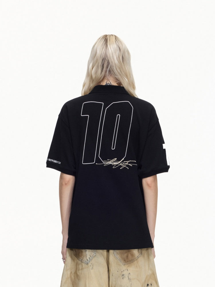 Detachable Fur Collar Soccer No. 10 Badge Embroidered Short Sleeve Polo Shirt【s0000016469】