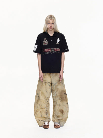 Detachable Fur Collar Soccer No. 10 Badge Embroidered Short Sleeve Polo Shirt【s0000016469】