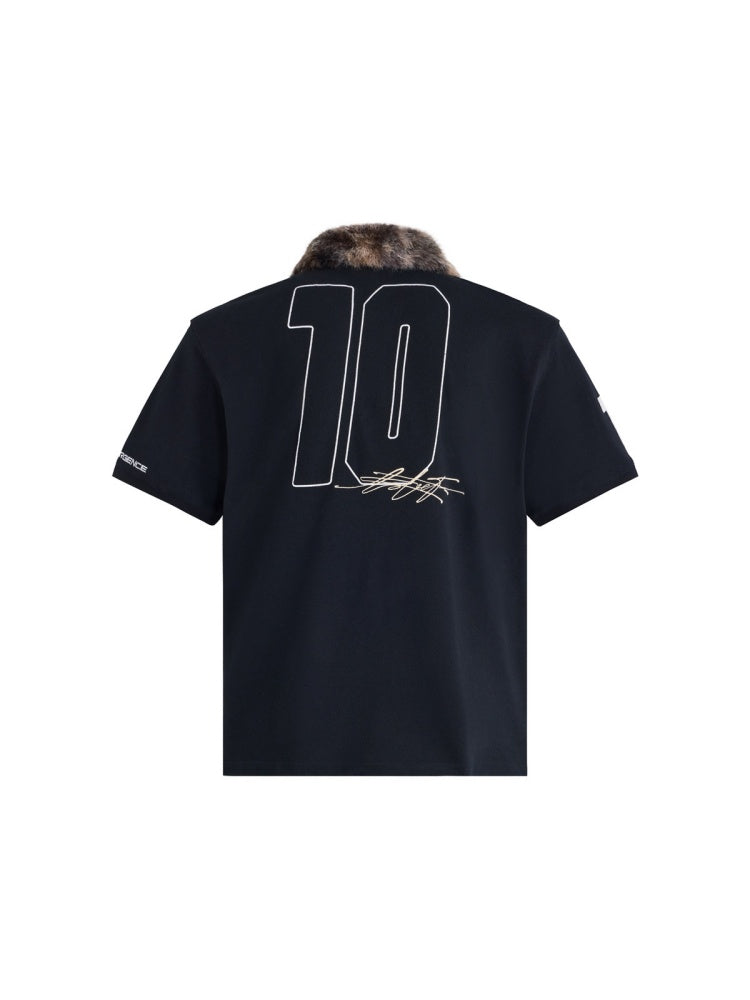 Detachable Fur Collar Soccer No. 10 Badge Embroidered Short Sleeve Polo Shirt【s0000016469】
