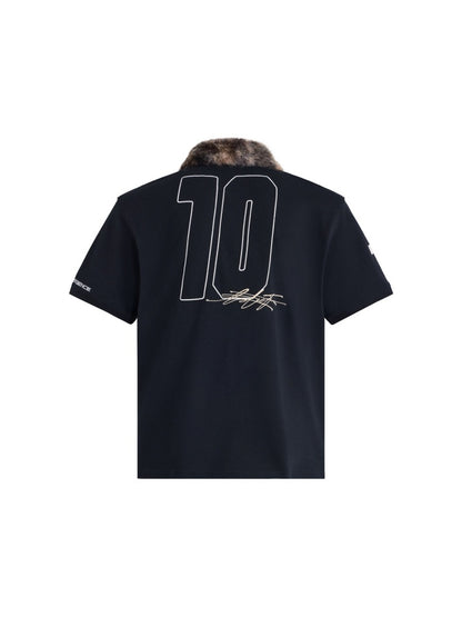 Detachable Fur Collar Soccer No. 10 Badge Embroidered Short Sleeve Polo Shirt【s0000016469】