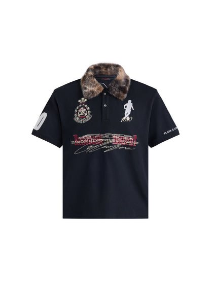 Detachable Fur Collar Soccer No. 10 Badge Embroidered Short Sleeve Polo Shirt【s0000016469】