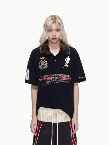 Detachable Fur Collar Soccer No. 10 Badge Embroidered Short Sleeve Polo Shirt【s0000016469】