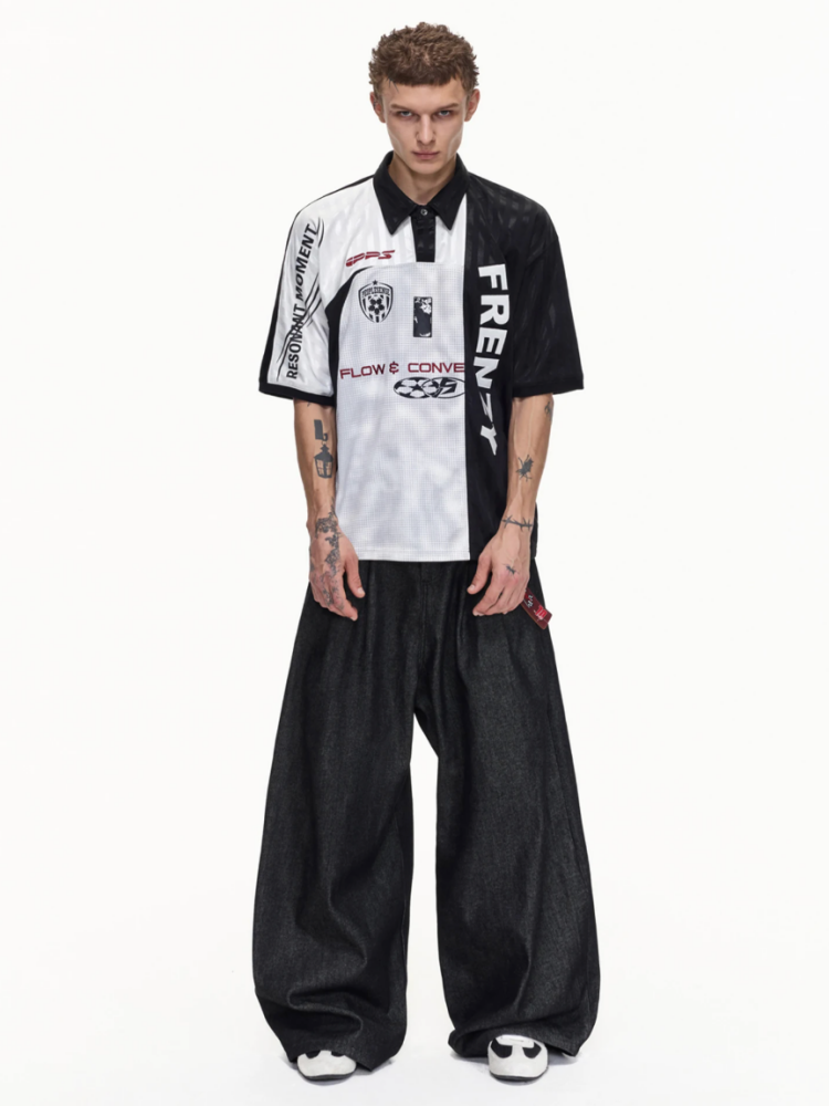 Restructured Jersey Printed Soccer Double Placket Mesh Polo Shirt【s0000016470】