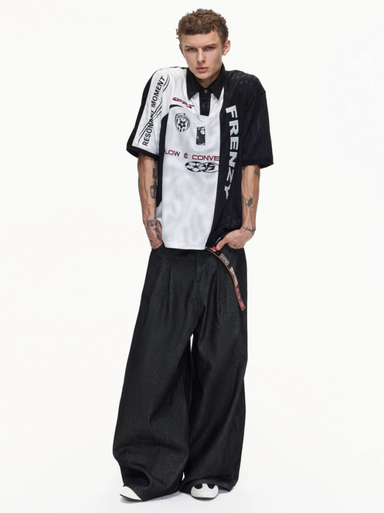 Restructured Jersey Printed Soccer Double Placket Mesh Polo Shirt【s0000016470】
