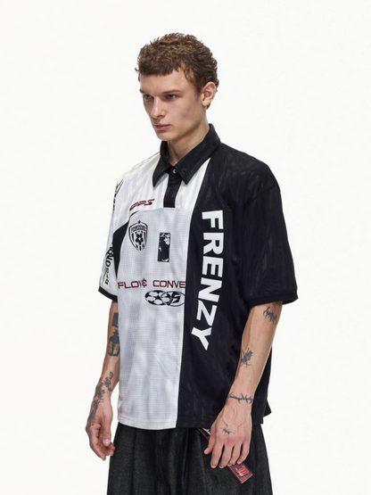 Restructured Jersey Printed Soccer Double Placket Mesh Polo Shirt【s0000016470】
