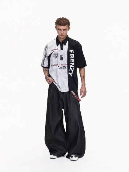 Restructured Jersey Printed Soccer Double Placket Mesh Polo Shirt【s0000016470】