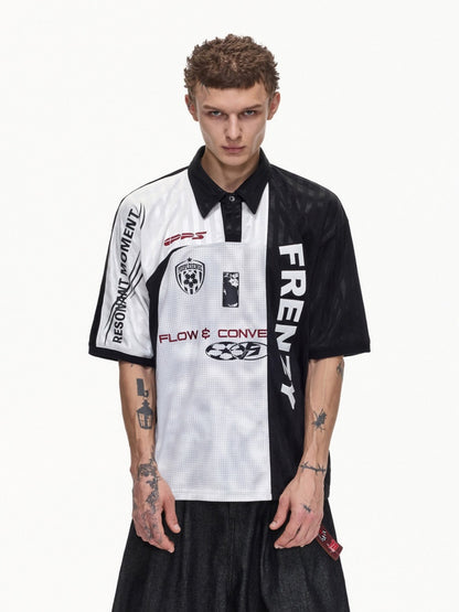 Restructured Jersey Printed Soccer Double Placket Mesh Polo Shirt【s0000016470】
