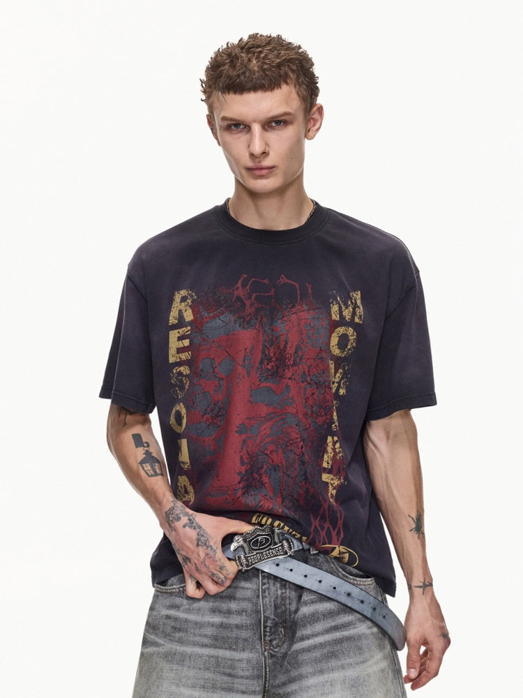 Vintage Spray Screen Print Short Sleeve T-Shirt【s0000016471】
