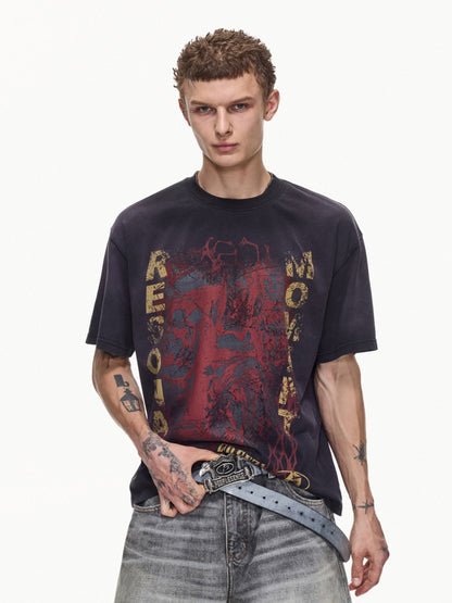 Vintage Spray Screen Print Short Sleeve T-Shirt【s0000016471】