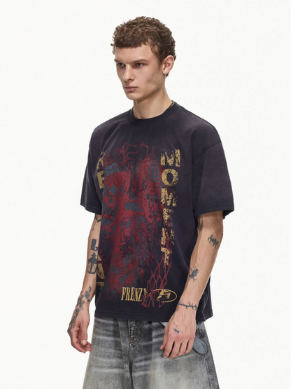 Vintage Spray Screen Print Short Sleeve T-Shirt【s0000016471】