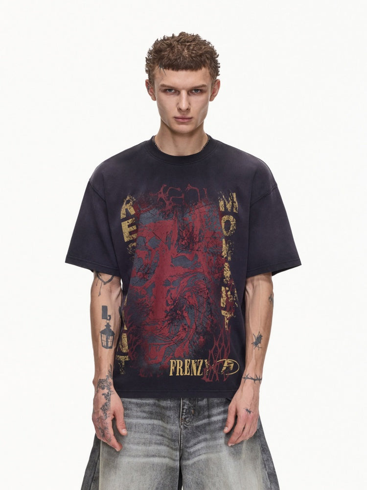Vintage Spray Screen Print Short Sleeve T-Shirt【s0000016471】