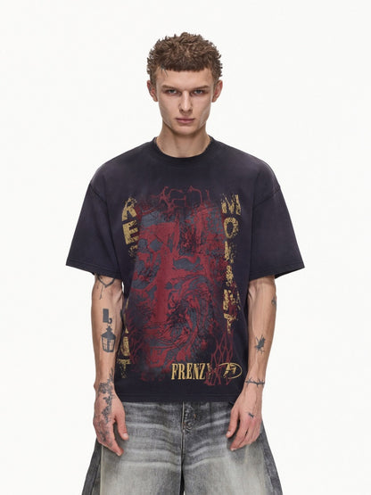 Vintage Spray Screen Print Short Sleeve T-Shirt【s0000016471】