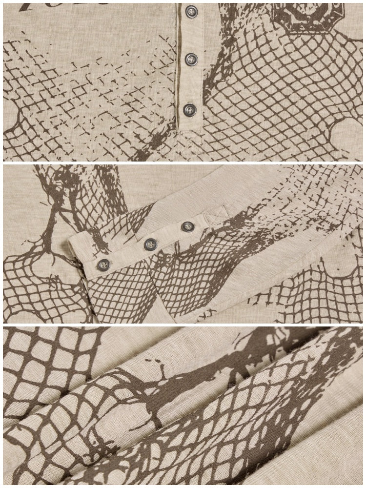 Deconstructed Reticulate Print Faux Layered Henry Collar Hoodie【s0000016472】