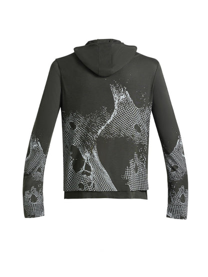 Deconstructed Reticulate Print Faux Layered Henry Collar Hoodie【s0000016472】