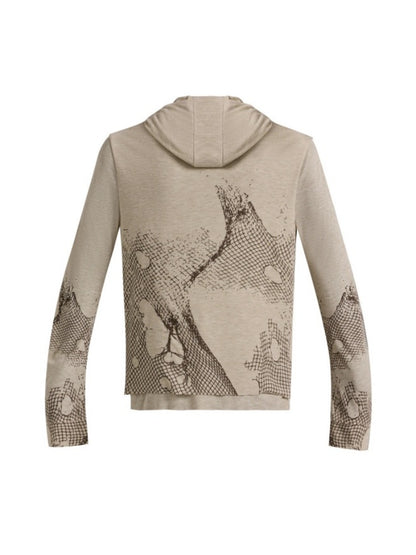 Deconstructed Reticulate Print Faux Layered Henry Collar Hoodie【s0000016472】