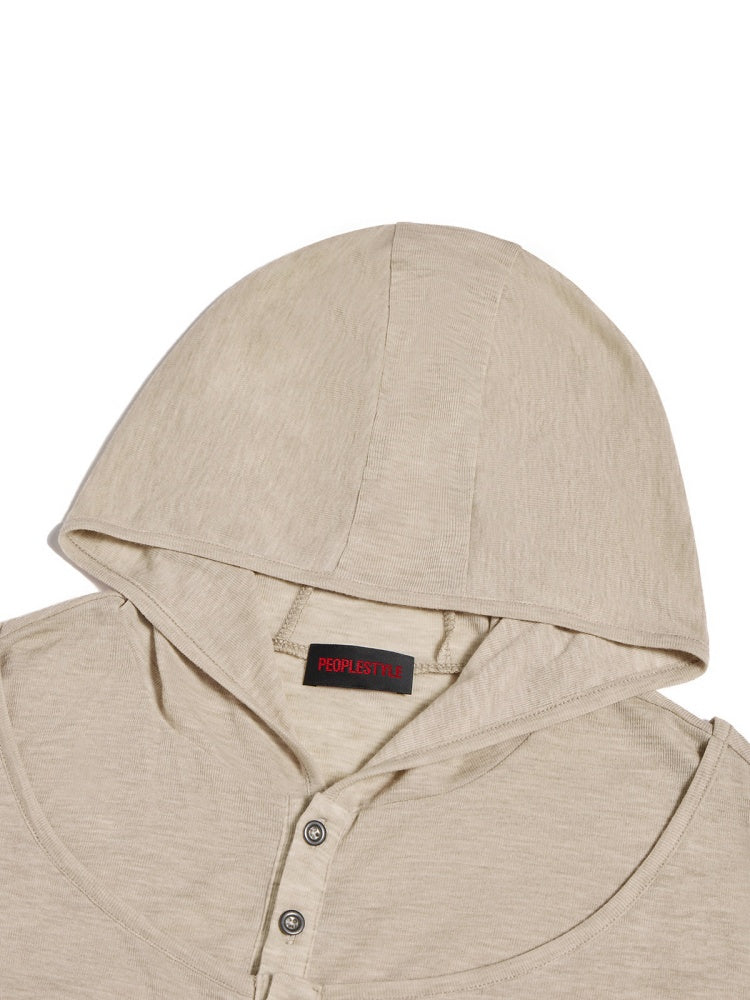 Deconstructed Reticulate Print Faux Layered Henry Collar Hoodie【s0000016472】
